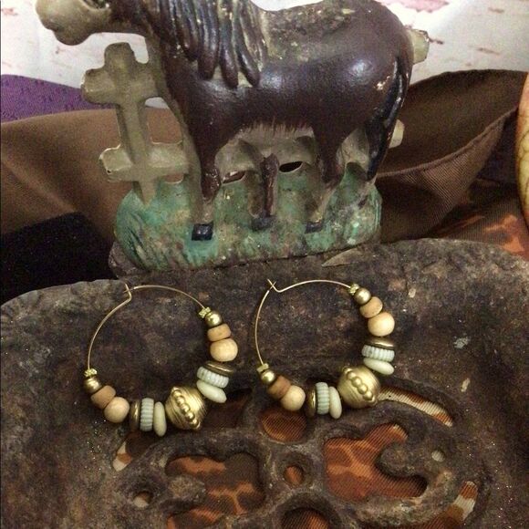 Vintage Beaded Hoop Wire Earrings Pierced Hoops - Picture 2 of 11